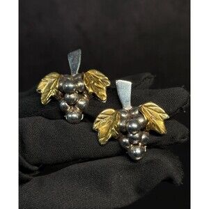 Taxco Vintage Sterling Silver Grape Cluster Two Tone Clip On Earrings Mexico